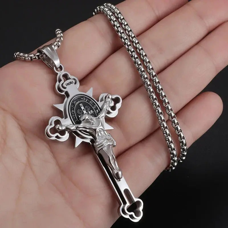 Saint St. Benedict Jesus Cross Pendant Necklace Christian Catholic Amulet - Blade & Thread