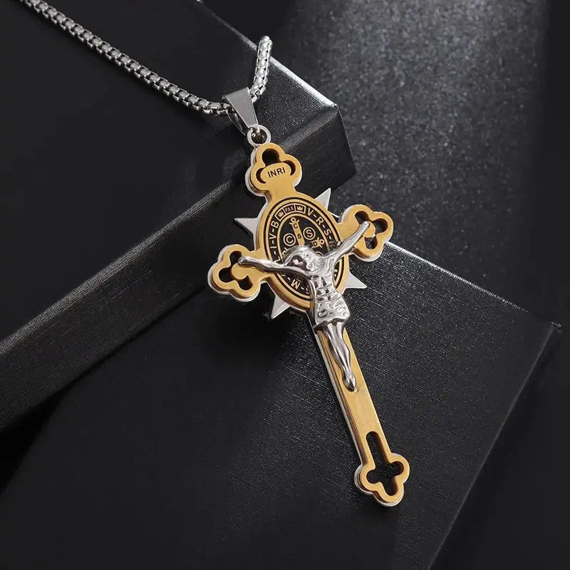Saint St. Benedict Jesus Cross Pendant Necklace Christian Catholic Amulet - Blade & Thread
