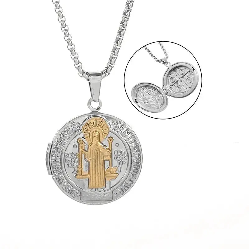 Saint St. Benedict Jesus Cross Pendant Necklace Christian Catholic Amulet - Blade & Thread