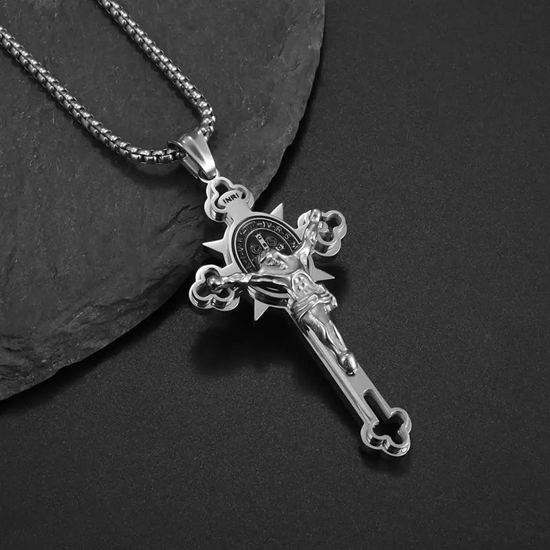 Saint St. Benedict Jesus Cross Pendant Necklace Christian Catholic Amulet - Blade & Thread