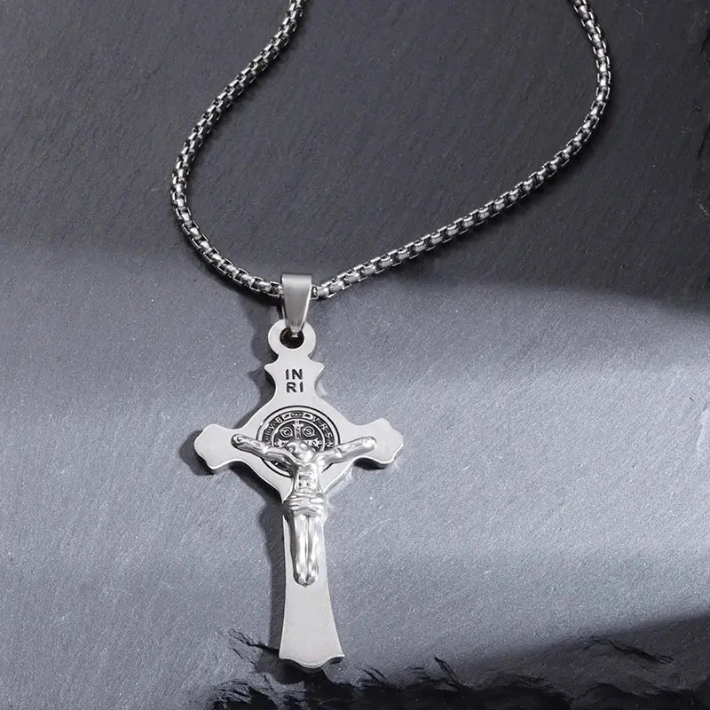 Saint St. Benedict Jesus Cross Pendant Necklace Christian Catholic Amulet - Blade & Thread