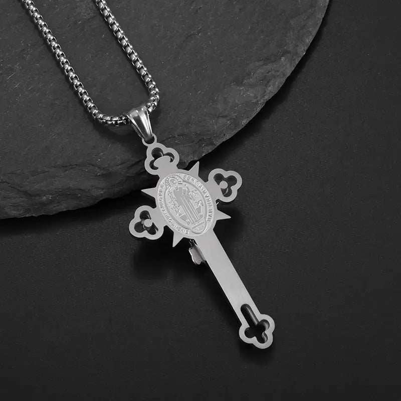 Saint St. Benedict Jesus Cross Pendant Necklace Christian Catholic Amulet - Blade & Thread