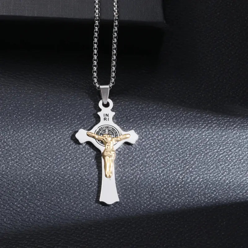 Saint St. Benedict Jesus Cross Pendant Necklace Christian Catholic Amulet - Blade & Thread