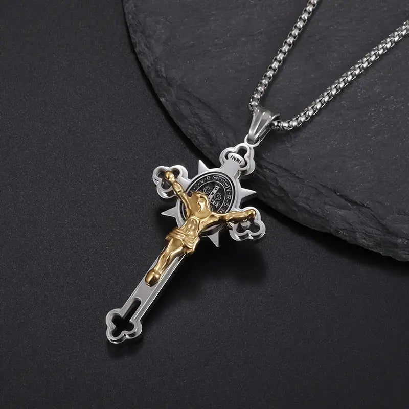Saint St. Benedict Jesus Cross Pendant Necklace Christian Catholic Amulet - Blade & Thread