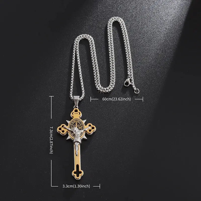 Saint St. Benedict Jesus Cross Pendant Necklace Christian Catholic Amulet - Blade & Thread