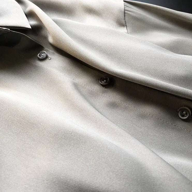 Satin Shirts Long Sleeve Turn Down Collar Elegant Office Ladies Workwear - Blade & Thread