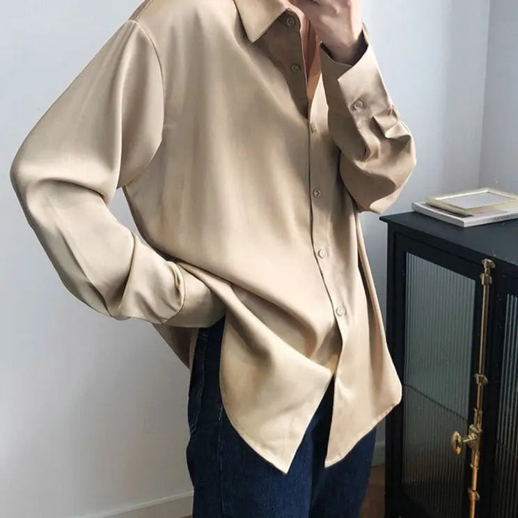 Satin Shirts Long Sleeve Turn Down Collar Elegant Office Ladies Workwear - Blade & Thread