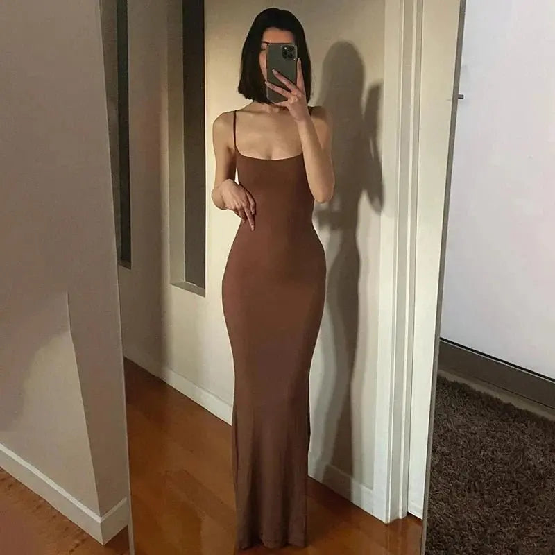 Satin Slip Sleeveless Backless Maxi Dress Women Y2K - Blade & Thread