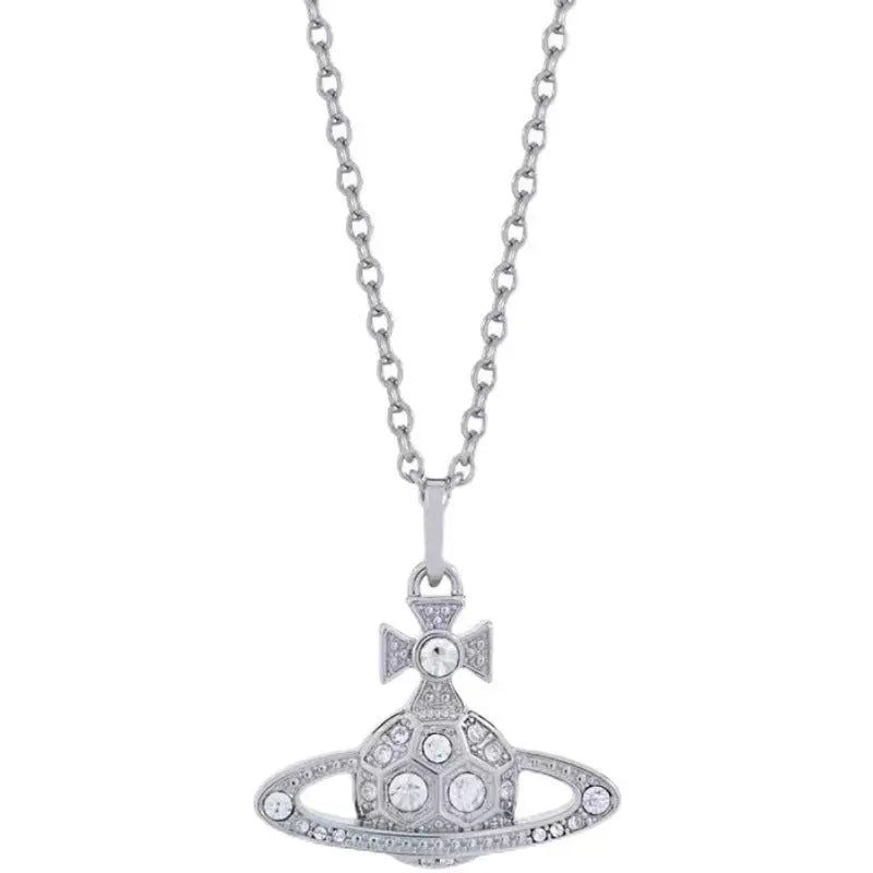 Saturn full diamond necklace clavicle chain - Blade & Thread