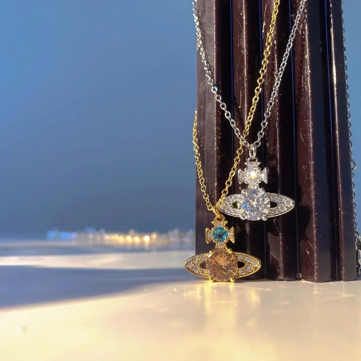 Saturn full diamond necklace clavicle chain - Blade & Thread