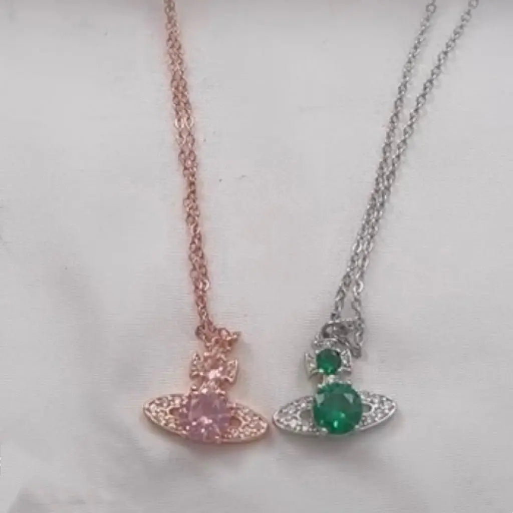 Saturn full diamond necklace clavicle chain - Blade & Thread