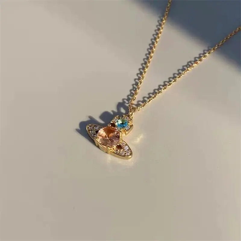 Saturn full diamond necklace clavicle chain - Blade & Thread