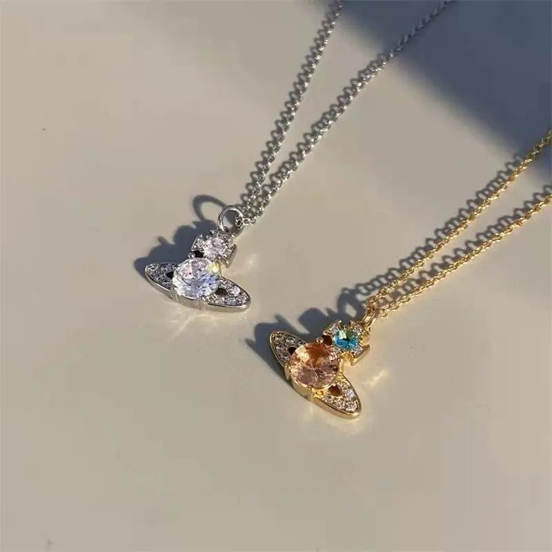 Saturn full diamond necklace clavicle chain - Blade & Thread