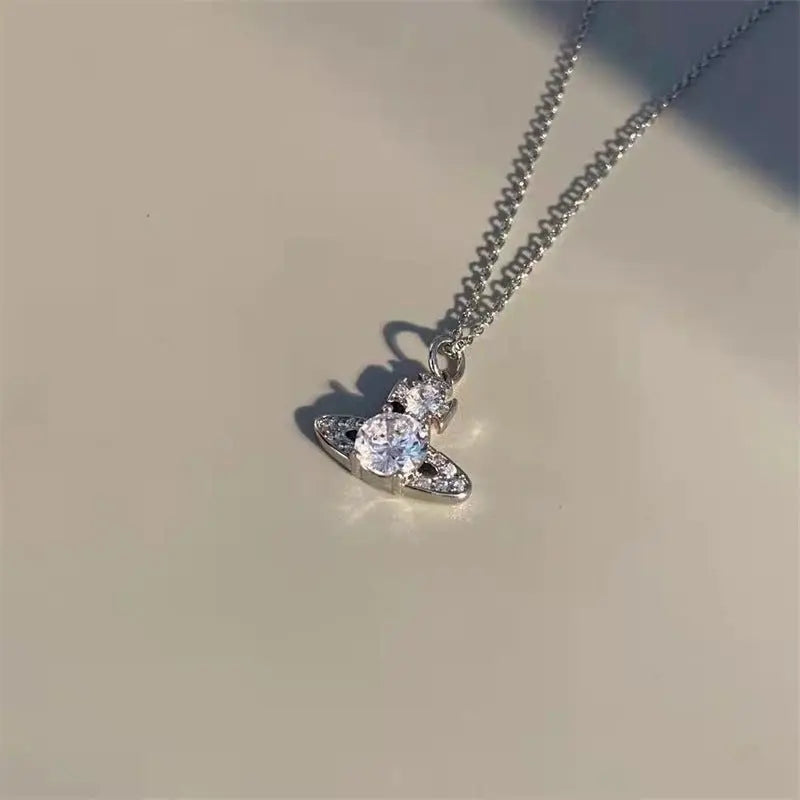 Saturn full diamond necklace clavicle chain - Blade & Thread