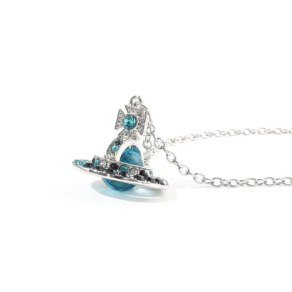 Saturn necklace, teardrop colored diamond earrings, Saturn earrings - Blade & Thread