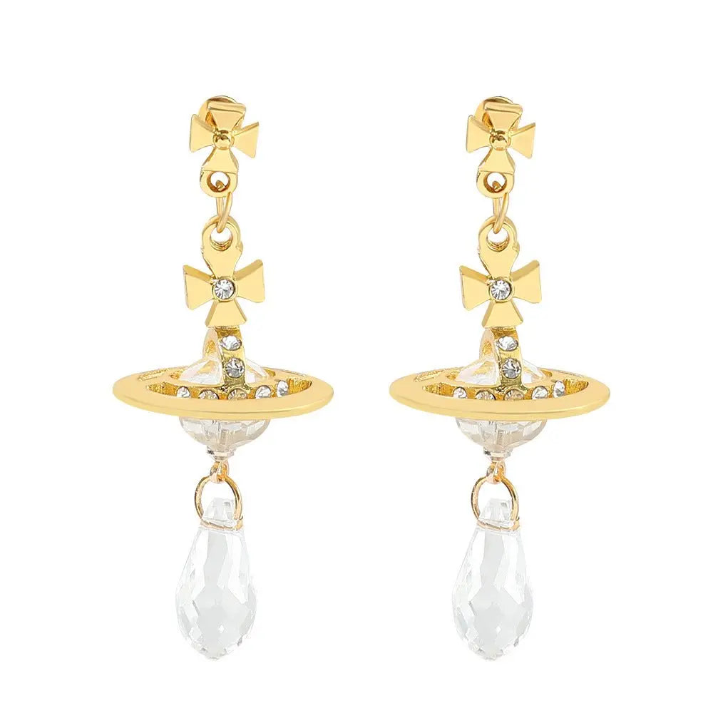 Saturn necklace, teardrop colored diamond earrings, Saturn earrings - Blade & Thread