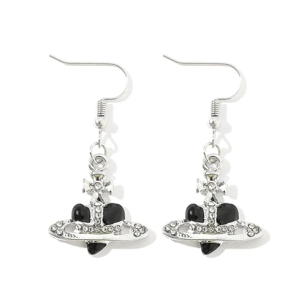 Saturn necklace, teardrop colored diamond earrings, Saturn earrings - Blade & Thread