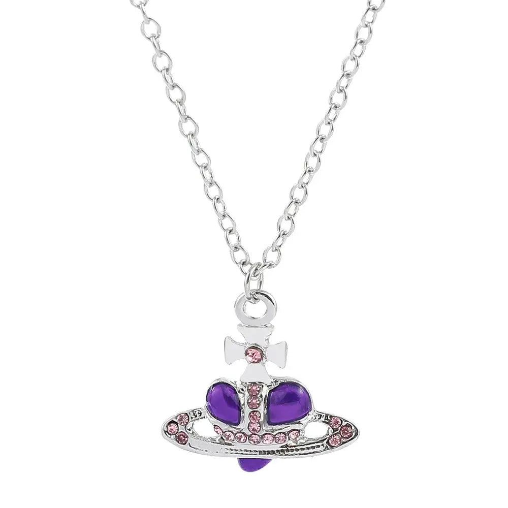 Saturn necklace, teardrop colored diamond earrings, Saturn earrings - Blade & Thread