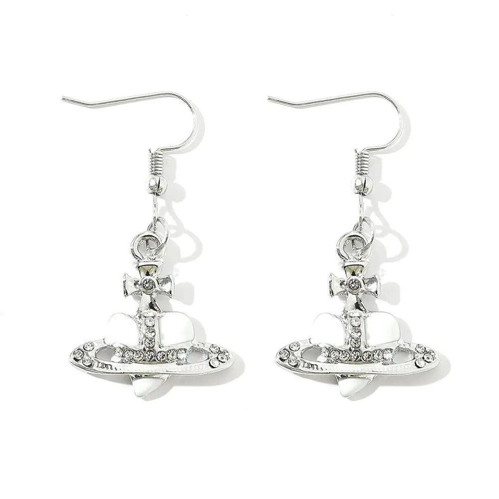 Saturn necklace, teardrop colored diamond earrings, Saturn earrings - Blade & Thread