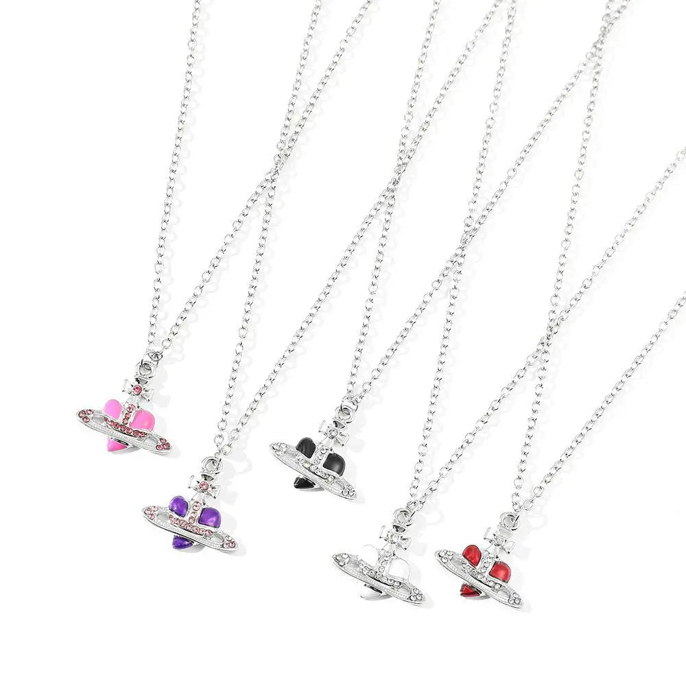 Saturn necklace, teardrop colored diamond earrings, Saturn earrings - Blade & Thread