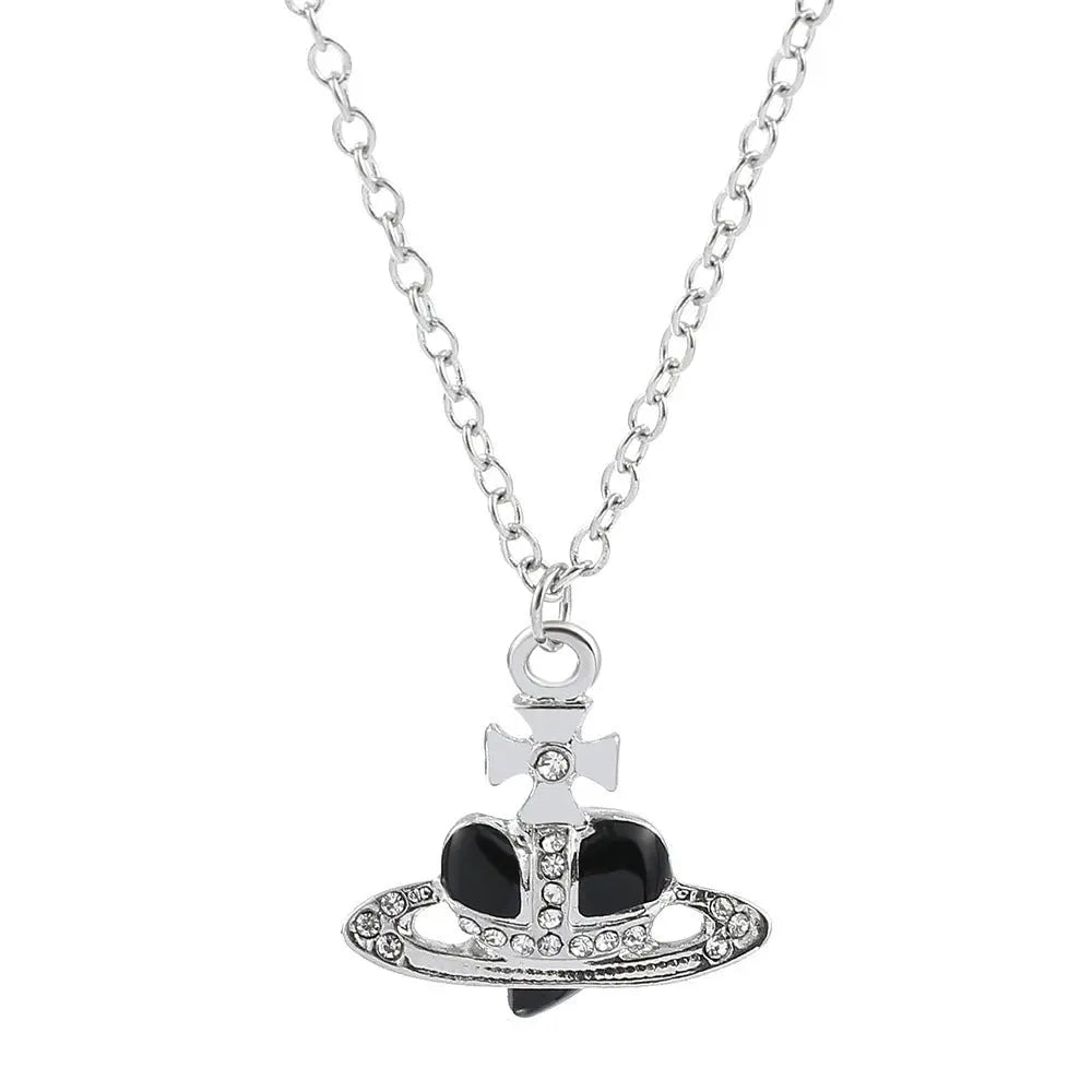 Saturn necklace, teardrop colored diamond earrings, Saturn earrings - Blade & Thread