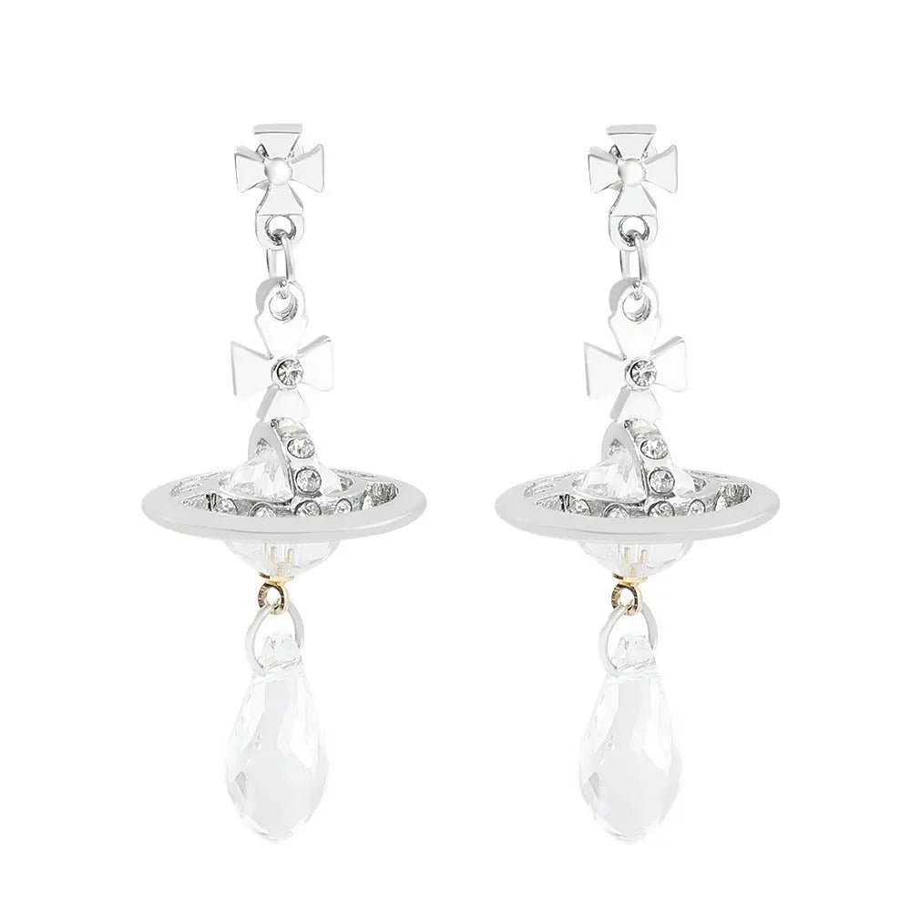 Saturn necklace, teardrop colored diamond earrings, Saturn earrings - Blade & Thread