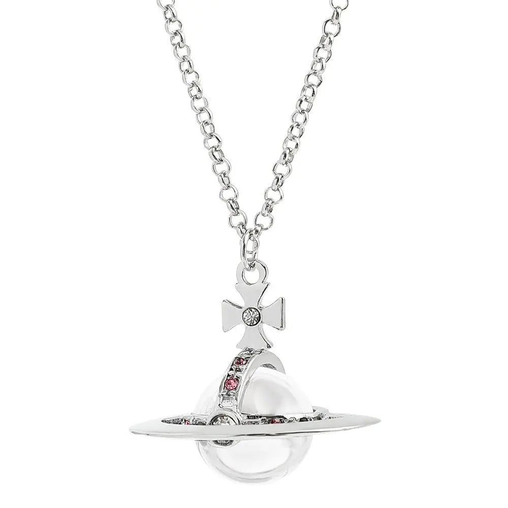 Saturn necklace, teardrop colored diamond earrings, Saturn earrings - Blade & Thread