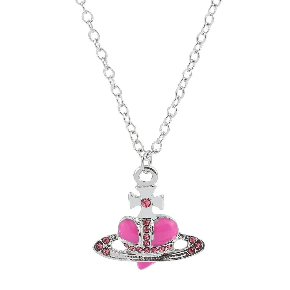 Saturn necklace, teardrop colored diamond earrings, Saturn earrings - Blade & Thread
