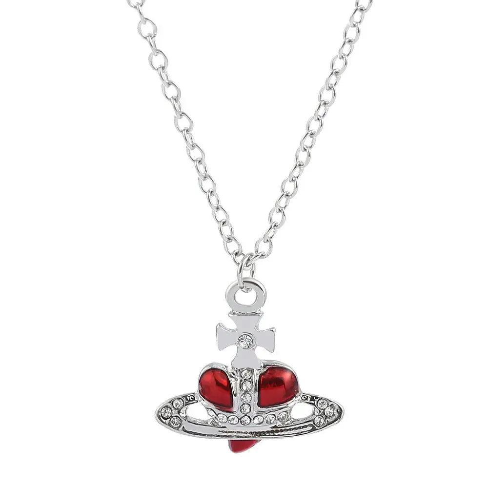 Saturn necklace, teardrop colored diamond earrings, Saturn earrings - Blade & Thread