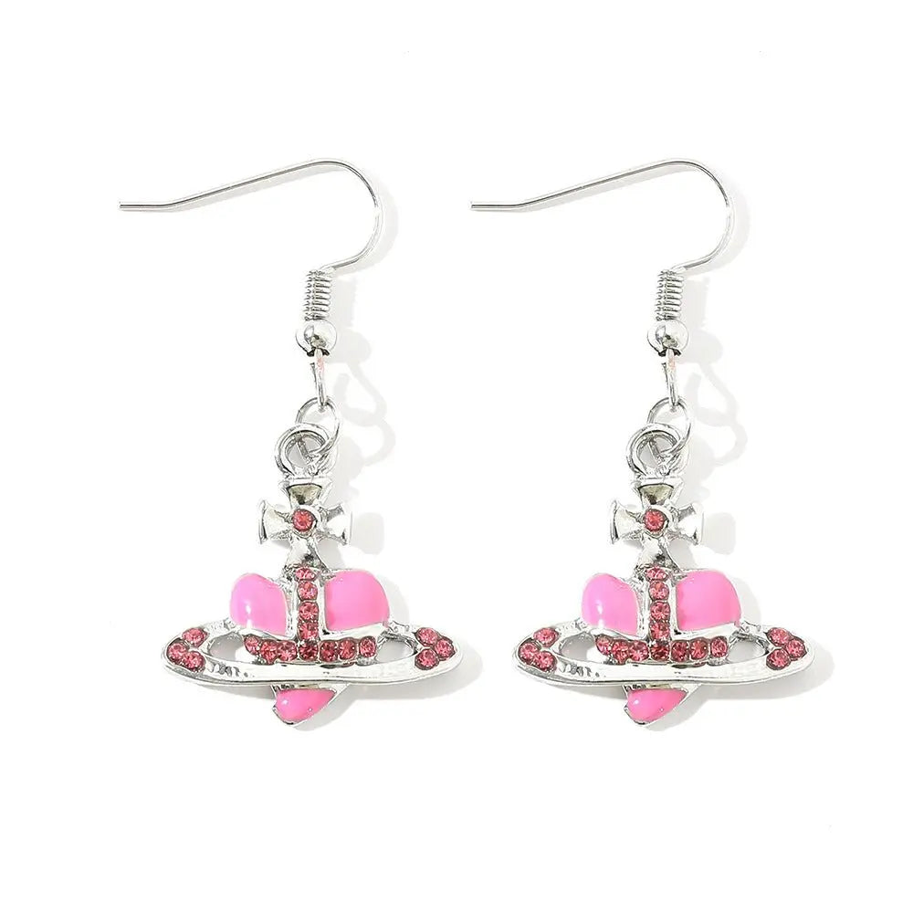 Saturn necklace, teardrop colored diamond earrings, Saturn earrings - Blade & Thread