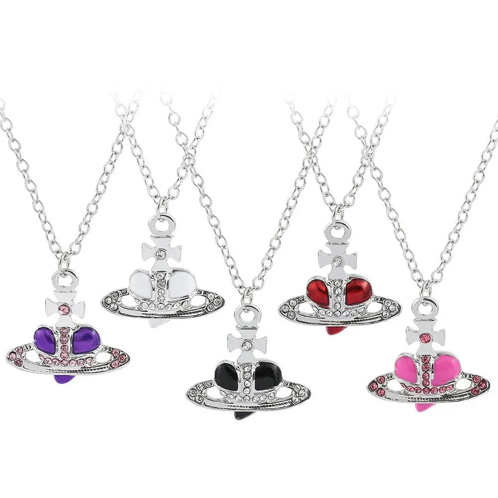 Saturn necklace, teardrop colored diamond earrings, Saturn earrings - Blade & Thread