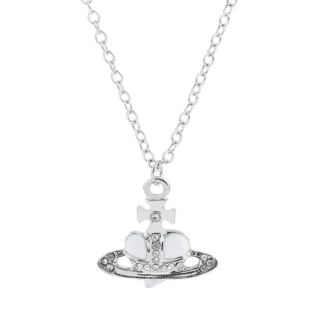 Saturn necklace, teardrop colored diamond earrings, Saturn earrings - Blade & Thread
