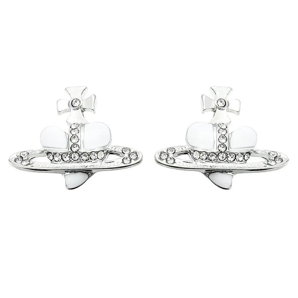 Saturn necklace, teardrop colored diamond earrings, Saturn earrings - Blade & Thread