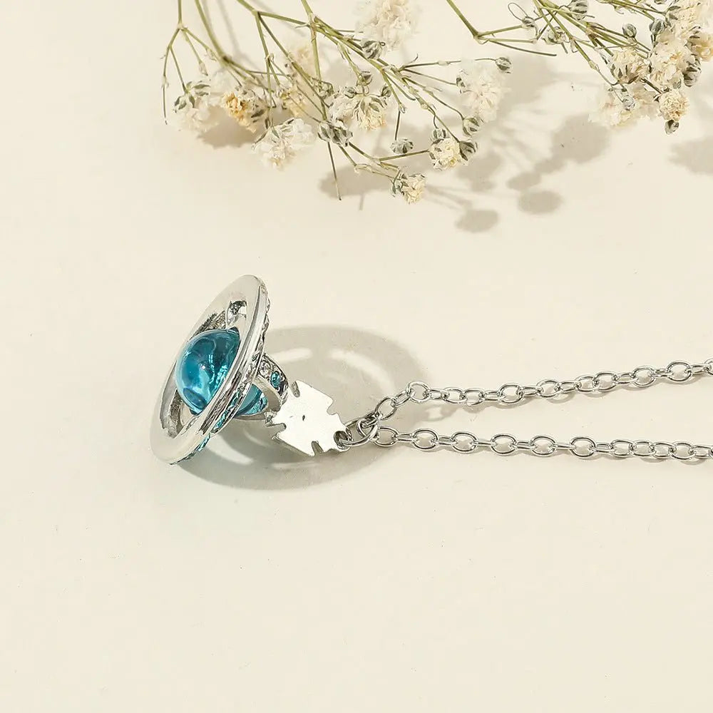 Saturn necklace, teardrop colored diamond earrings, Saturn earrings - Blade & Thread