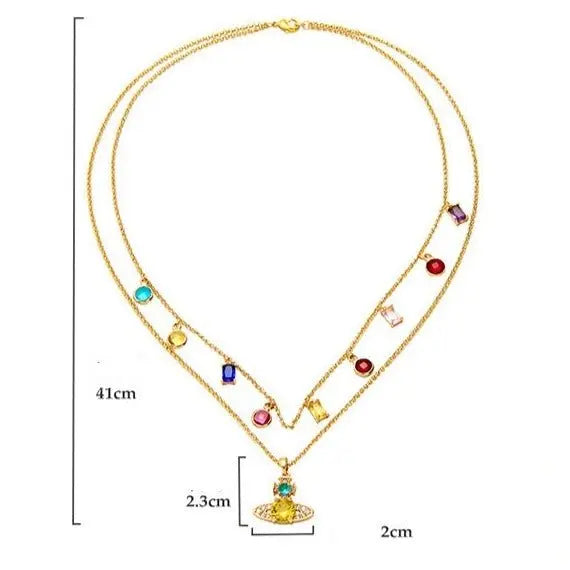 Saturn Pendant Necklace Double Gemstone Inlaid Necklace - Blade & Thread