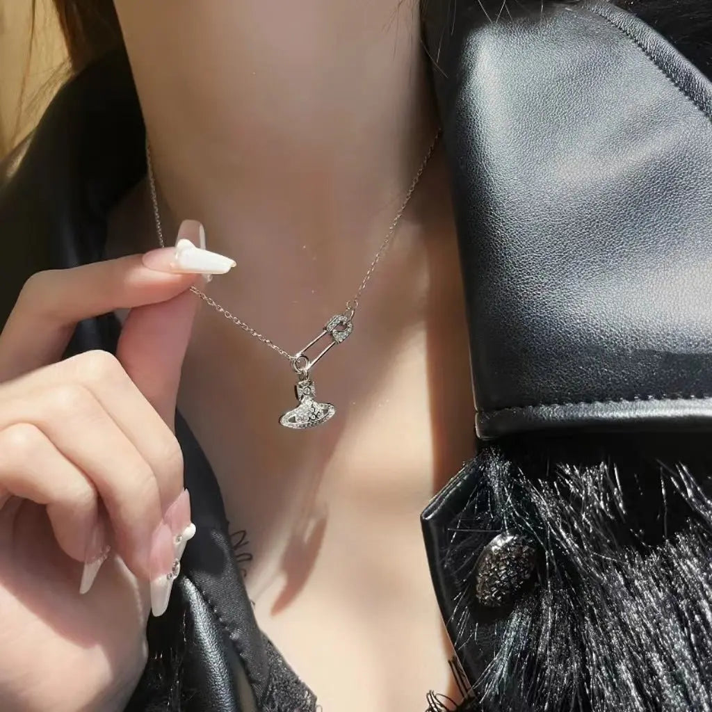 Saturn pin necklace women's paper clip clavicle chain - Blade & Thread