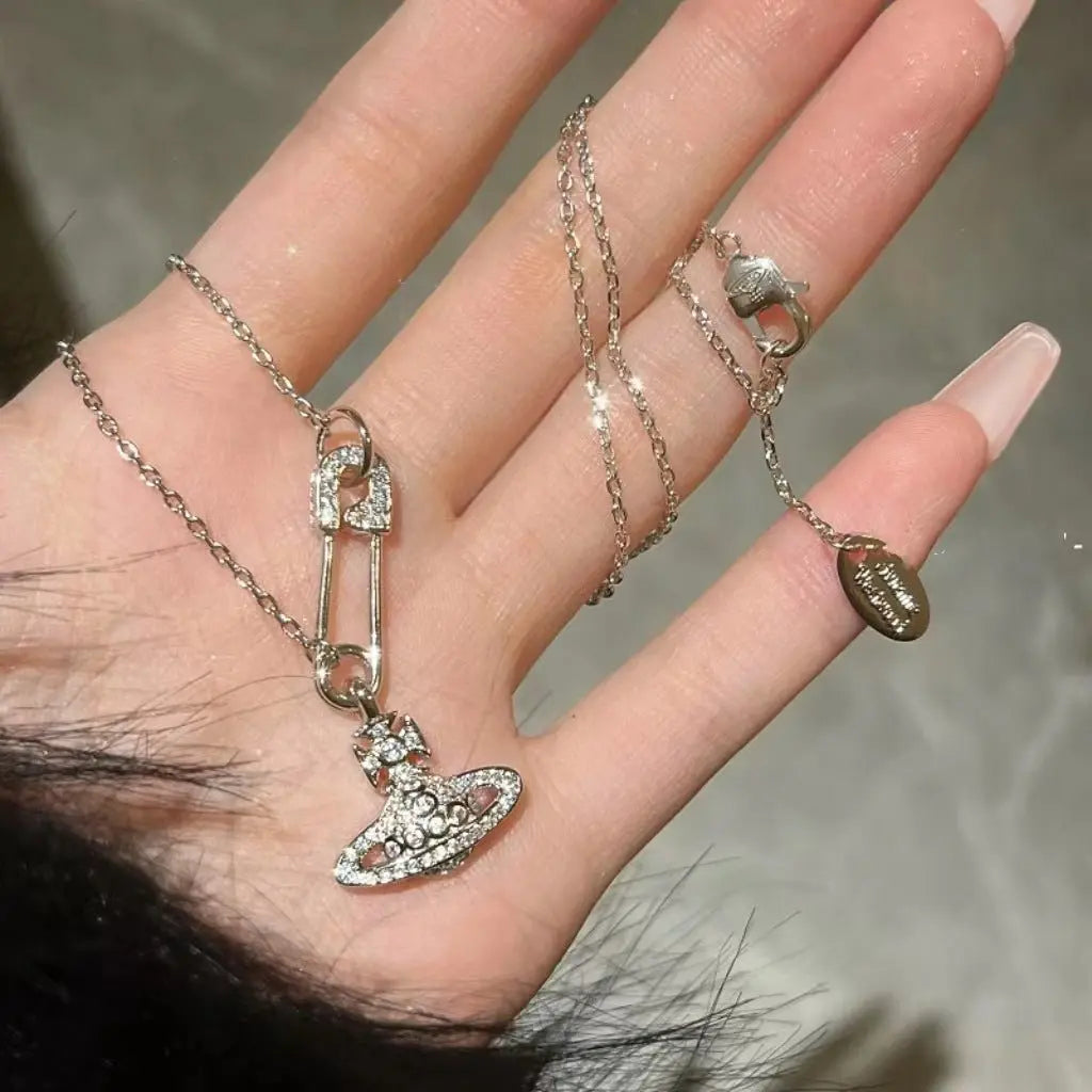 Saturn pin necklace women's paper clip clavicle chain - Blade & Thread