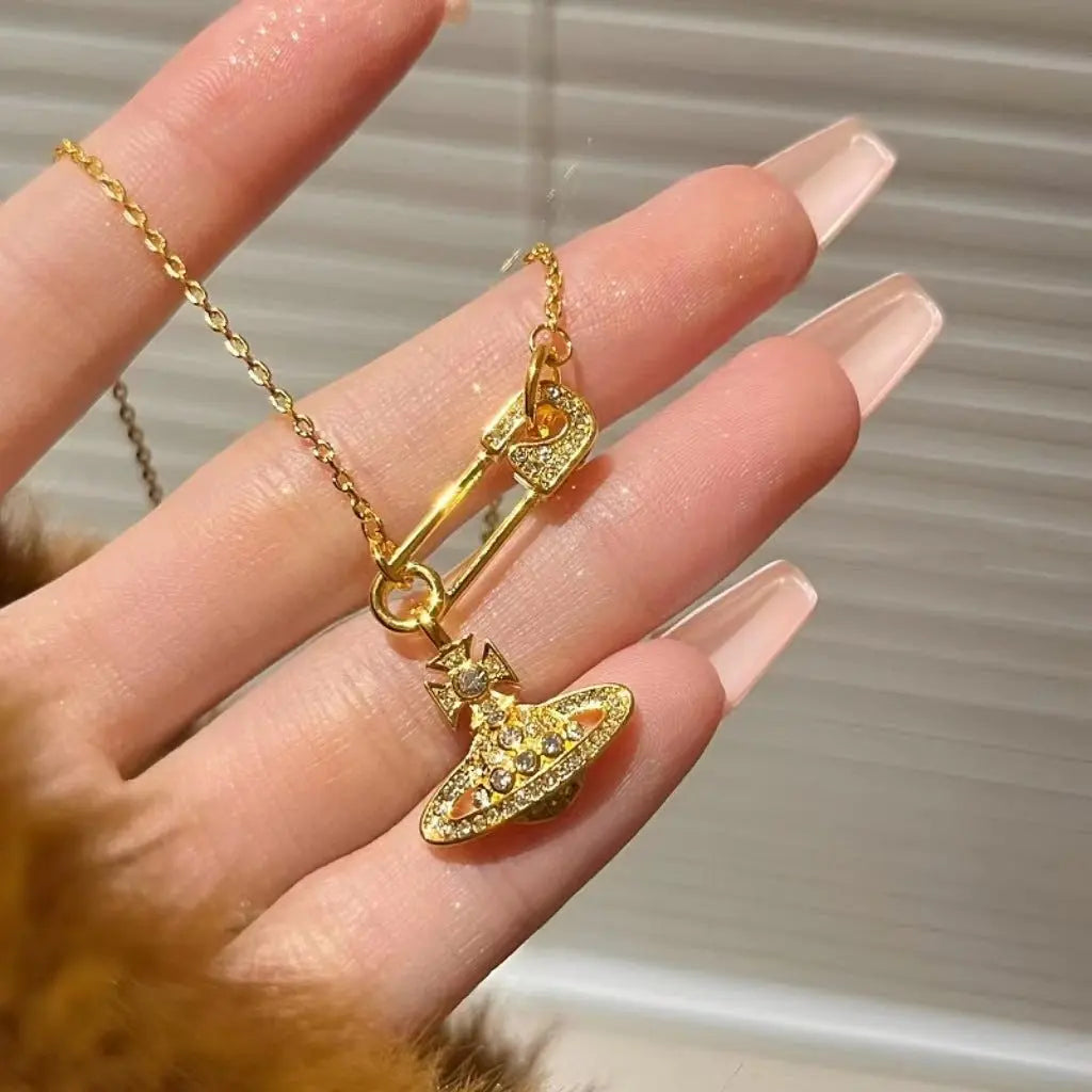 Saturn pin necklace women's paper clip clavicle chain - Blade & Thread