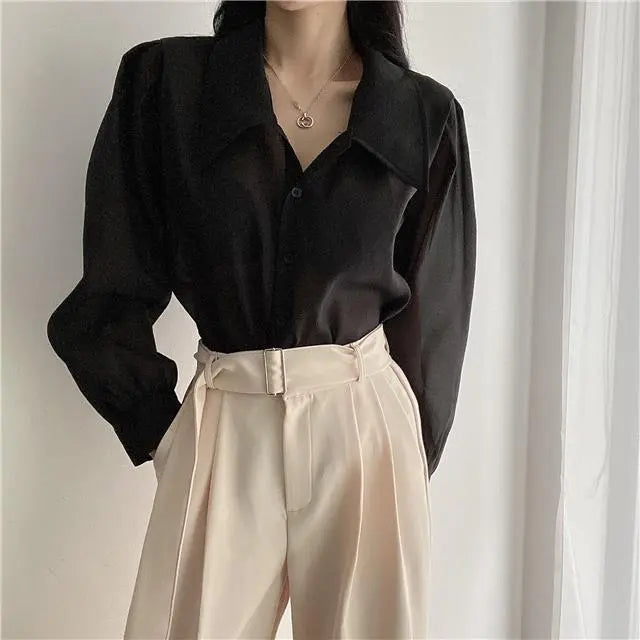 See Through Button Down Shirts Women New Loose Long Sleeve Blouse Female 2022 Summer Suncreen Tops - Blade & Thread