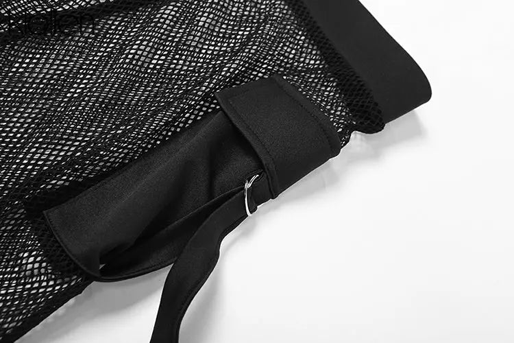 See Through Mesh Crop Top and Trousers Two Piece Set Casual Streetwear 2022 - Blade & Thread