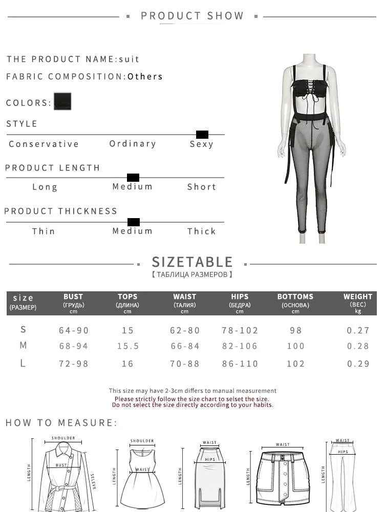 See Through Mesh Crop Top and Trousers Two Piece Set Casual Streetwear 2022 - Blade & Thread