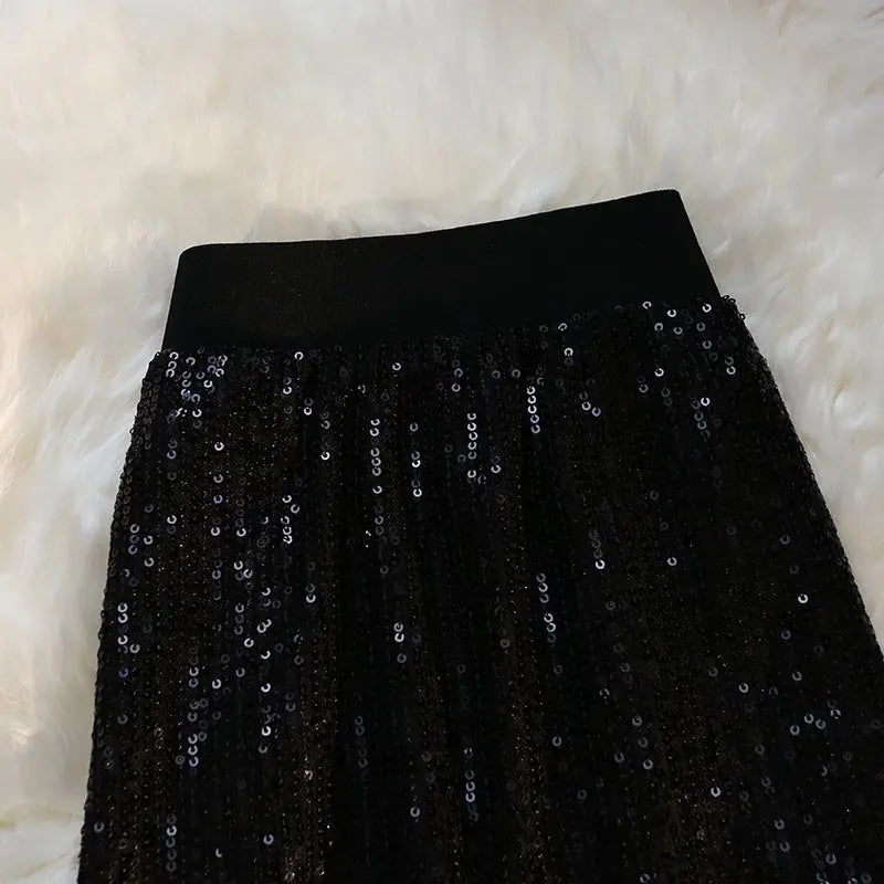 Sequin Long Skirt Women Summer High Waist Elastic Wraps Skirts Female Fashion Elegant - Blade & Thread
