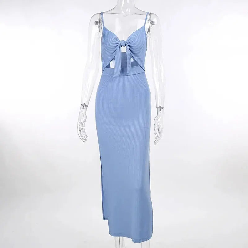 Sexy Backless Long Dress Fashion Women Bandage Cut Out Split Bodycon Dress - Blade & Thread