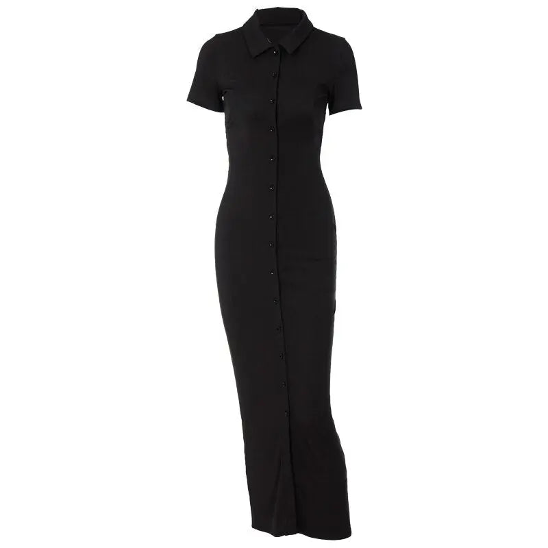 Sexy Backless Short Sleeve Shirt Dress Women Ribbed Buttons Up Bandage Knitted Bodycon Gown 2022 - Blade & Thread