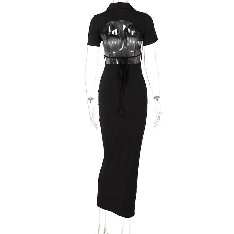 Sexy Backless Short Sleeve Shirt Dress Women Ribbed Buttons Up Bandage Knitted Bodycon Gown 2022 - Blade & Thread