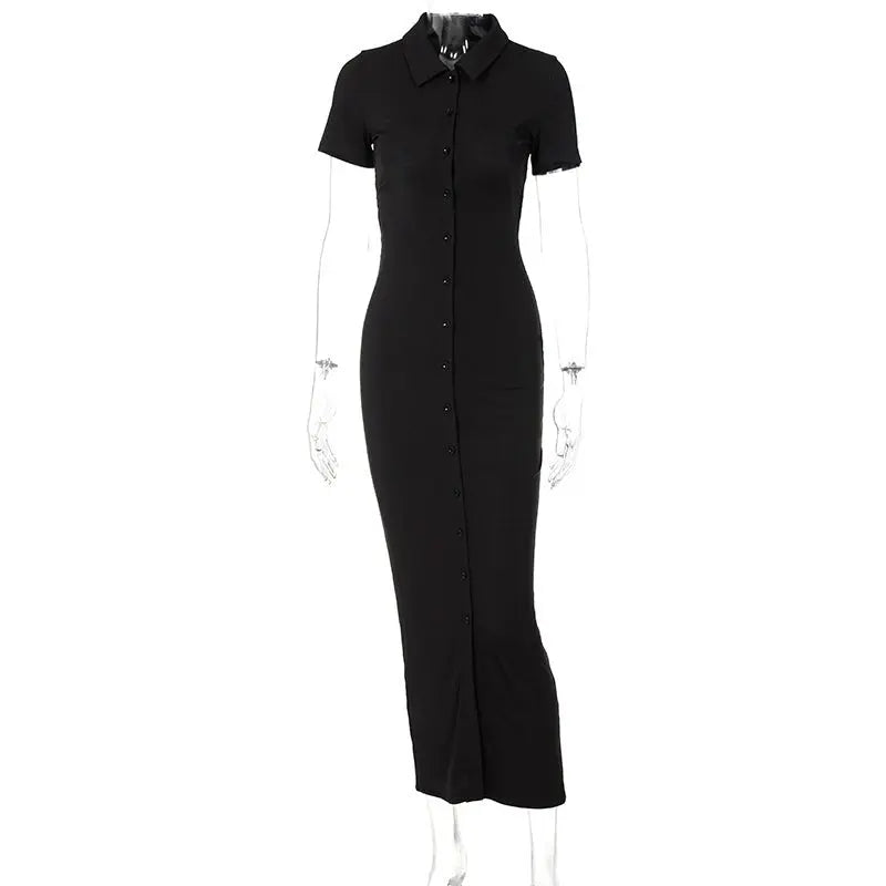 Sexy Backless Short Sleeve Shirt Dress Women Ribbed Buttons Up Bandage Knitted Bodycon Gown 2022 - Blade & Thread