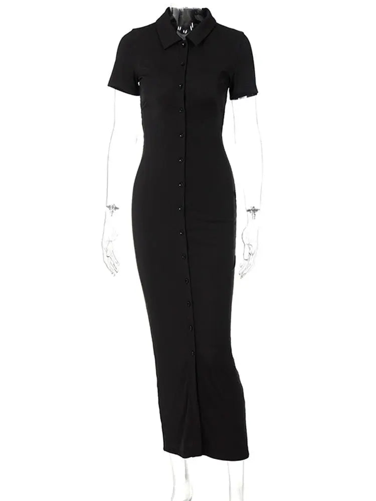 Sexy Backless Short Sleeve Shirt Dress Women Ribbed Buttons Up Bandage Knitted Bodycon Gown 2022 - Blade & Thread