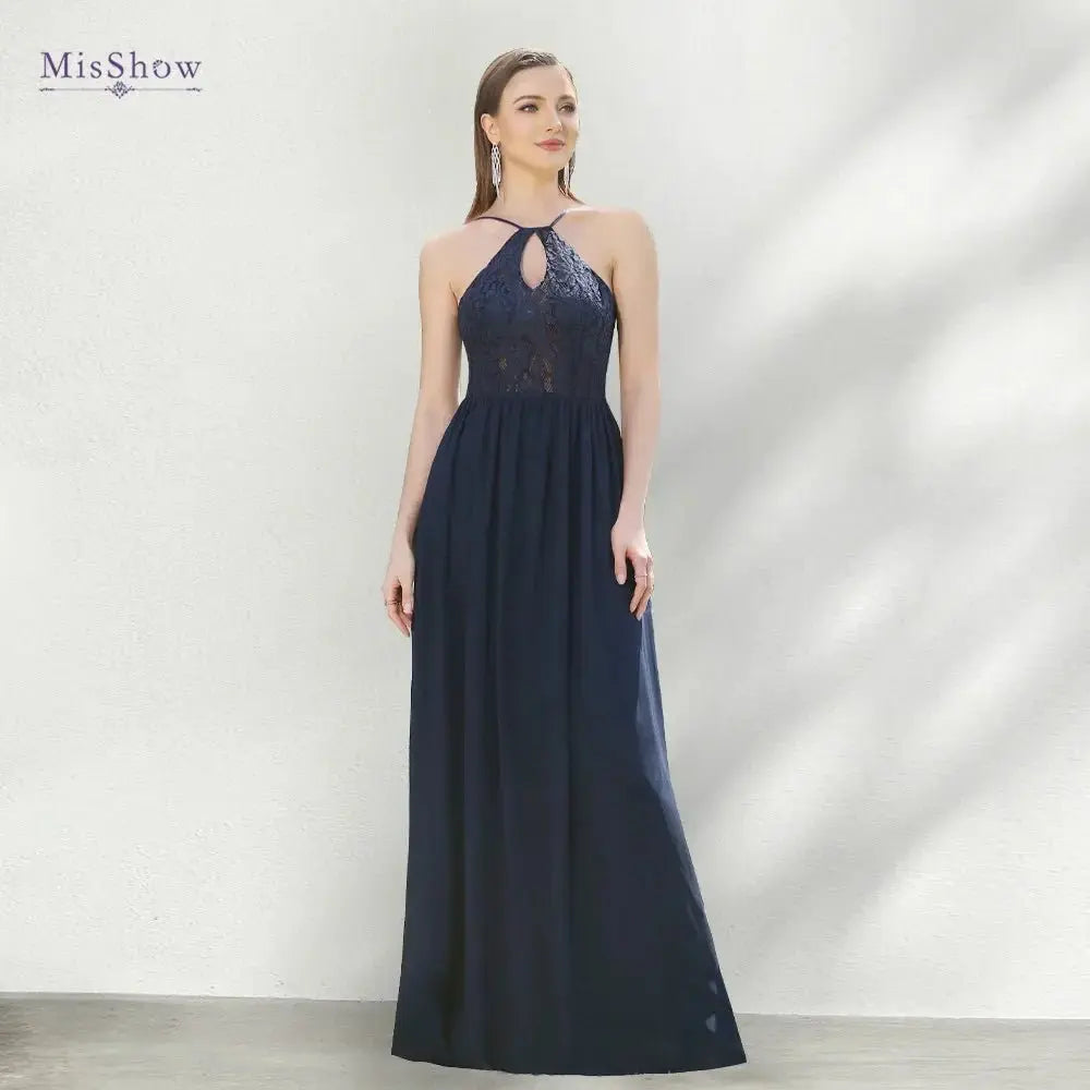 Sexy Backless Spaghetti Straps Halter Neck Lace Evening Dresses - Blade & Thread