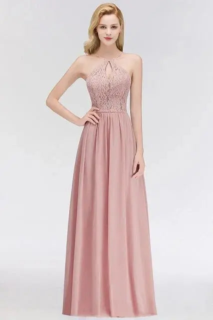 Sexy Backless Spaghetti Straps Halter Neck Lace Evening Dresses - Blade & Thread