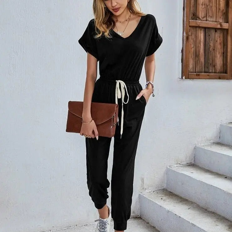 Sexy Casual Polyester Rompers Summer Women's 2022 High Waist Overalls Outfits Jumpsuit with Pocket - Blade & Thread
